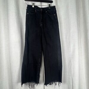 Judy Blue Wide Leg Crop Jeans Frayed Hem Faded Black High Rise Distressed 7/28